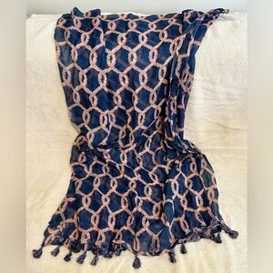 J.McLaughlin Scarf Navy Blue Pink Nautical Rope Print Tassel Modal Cotton Wrap